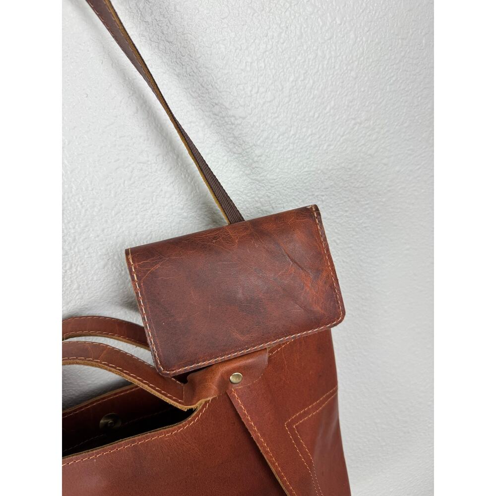 The Tannery Leather Tote Crossbody Bag Red Brown Rustic Satchel - Picture 6 of 10